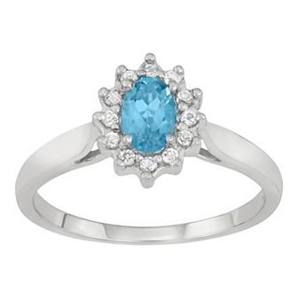 HDI Sterling Silver Blue & White Topaz Halo Ring