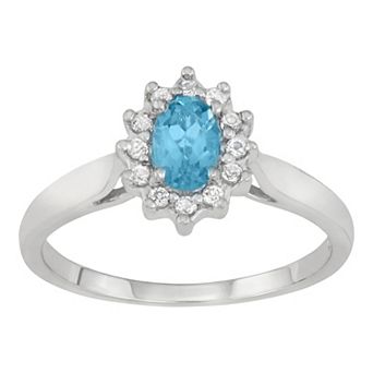 HDI Sterling Silver Blue & White Topaz Halo Ring
