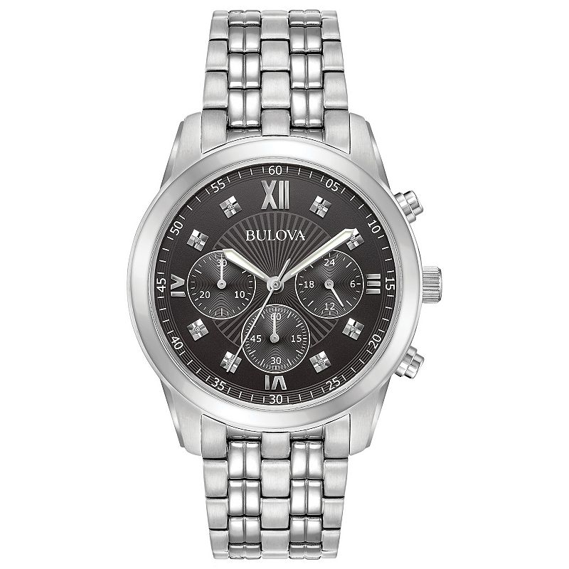 Bulova Men's Chronograph Diamond Accent Watch - 96D136, Size: Large, Silver Tone