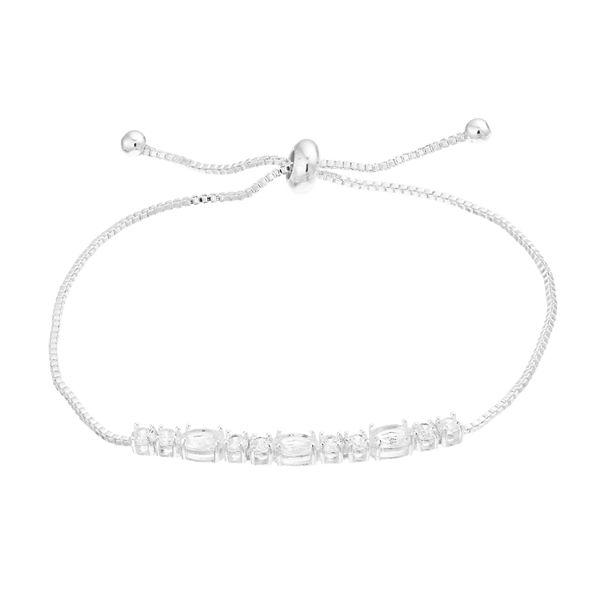 City Luxe Cubic Zirconia Simulated Birthstone Adjustable Bracelet - Silver Tone April