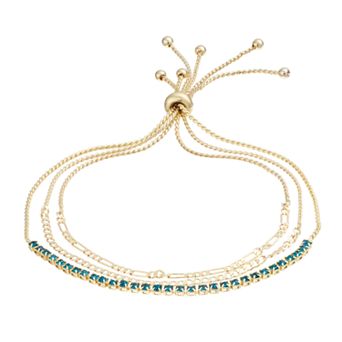 City Luxe Crystal Simulated Birthstone Multi-Strand Adjustable Chain Bracelet
