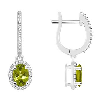 Celebration Gems Sterling Silver Oval-Cut Peridot & 1/3 Carat T.W. Diamond Hoop Drop Earrings