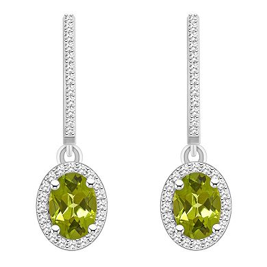 Celebration Gems Sterling Silver Oval-Cut Peridot & 1/3 Carat T.W. Diamond Hoop Drop Earrings