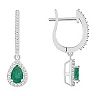 Sterling Silver Teardrop Emerald & 1/3 Carat T.W. Diamond Hoop Drop Earrings