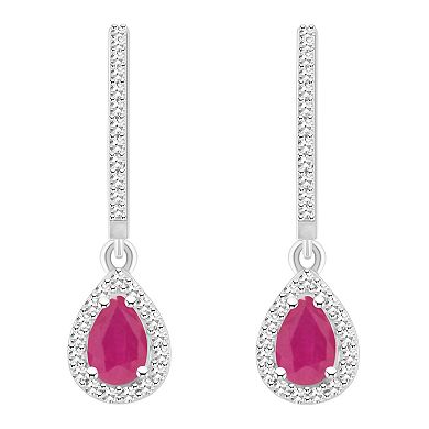 Celebration Gems Sterling Silver Teardrop Ruby & 1/3 Carat T.W. Diamond Hoop Drop Earrings