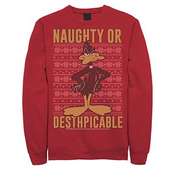 Men's Looney Tunes Christmas Sweater Daffy Naughty Or Desthpicable Graphic Fleece