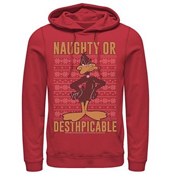 Men's Looney Tunes Christmas Sweater Daffy Naughty Or Desthpicable Graphic Hoodie