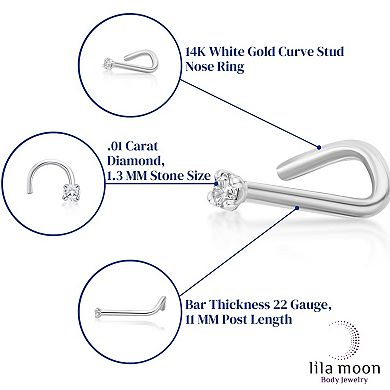 Lila Moon 14k Gold 1.3 mm Diamond Accent Curved Nose Stud