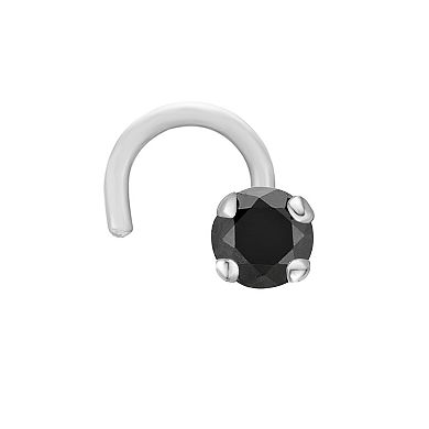 Lila Moon 14k White Gold 2.7 mm Black Diamond Accent Curved Nose Stud