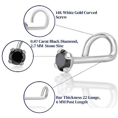 Lila Moon 14k White Gold 2.7 mm Black Diamond Accent Curved Nose Stud