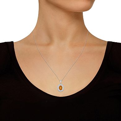 Celebration Gems Sterling Silver Oval-Cut Citrine & White Topaz Double Halo Pendant Necklace