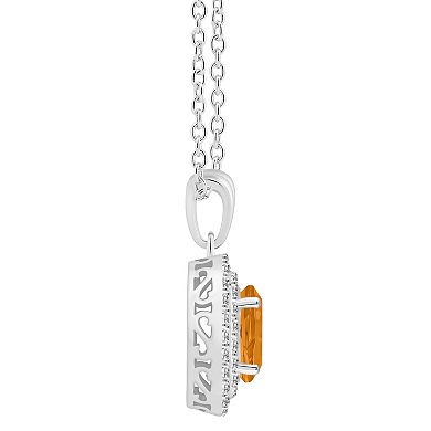 Celebration Gems Sterling Silver Oval-Cut Citrine & White Topaz Double Halo Pendant Necklace