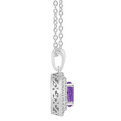 Celebration Gems Sterling Silver Round-Cut Amethyst & White Topaz Double Halo Pendant Necklace