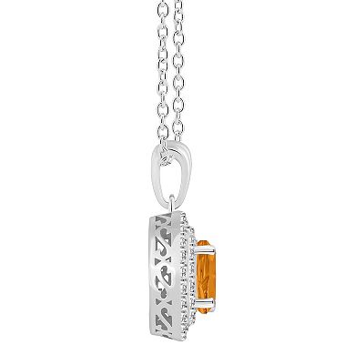 Celebration Gems Sterling Silver Round-Cut Citrine & White Topaz Double Halo Pendant Necklace
