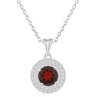 Celebration Gems Sterling Silver Round-Cut Garnet & White Topaz Double Halo Pendant Necklace