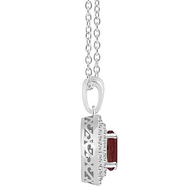 Celebration Gems Sterling Silver Round-Cut Garnet & White Topaz Double Halo Pendant Necklace