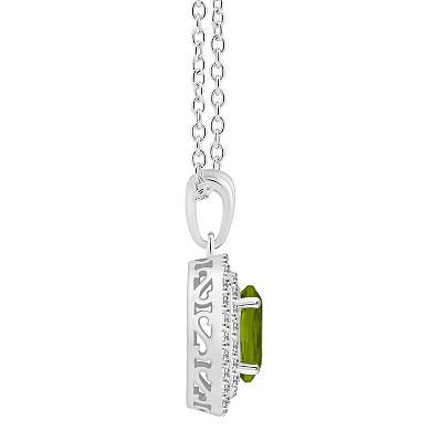 Celebration Gems Sterling Silver Oval-Cut Peridot & White Topaz Double Halo Pendant Necklace