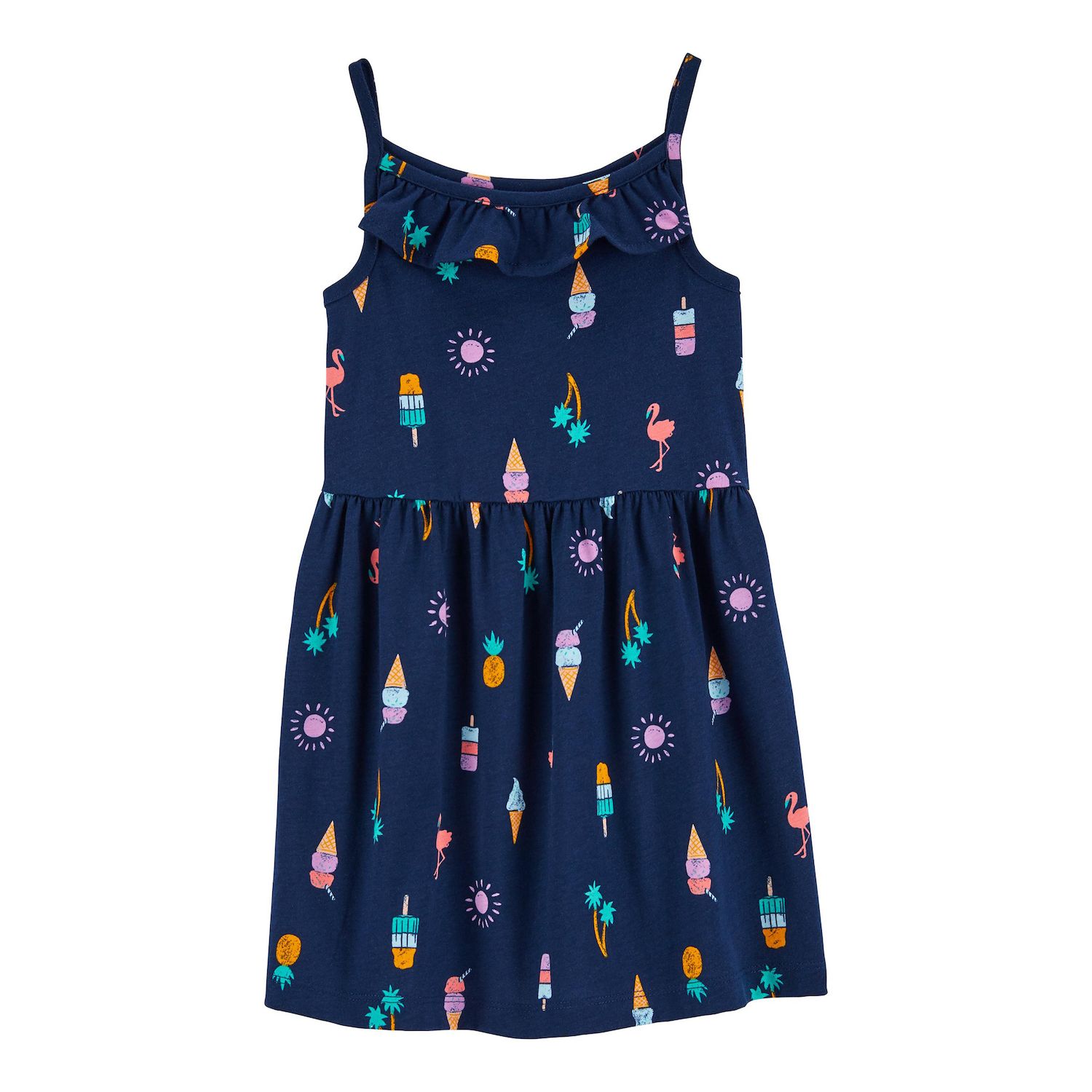 Toddler Girl Carter's Allover Print Ruffle Neck Tank Dress