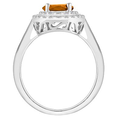 Celebration Gems Sterling Silver Round-Cut Citrine & White Topaz Double Halo Ring