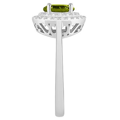 Celebration Gems Sterling Silver Round-Cut Peridot & White Topaz Double Halo Ring