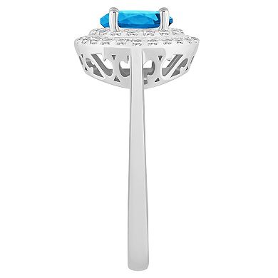 Celebration Gems Sterling Silver Round-Cut Swiss Blue Topaz & White Topaz Double Halo Ring