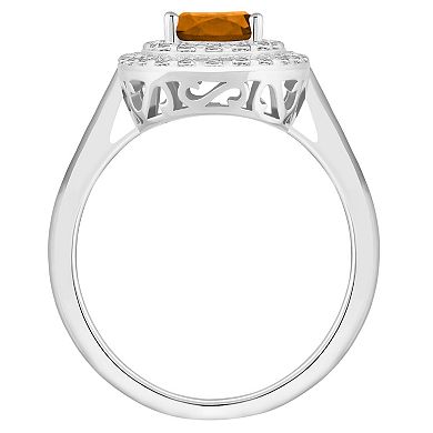 Celebration Gems Sterling Silver Oval-Cut Citrine & White Topaz Double Halo Ring