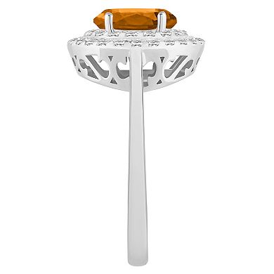 Celebration Gems Sterling Silver Oval-Cut Citrine & White Topaz Double Halo Ring
