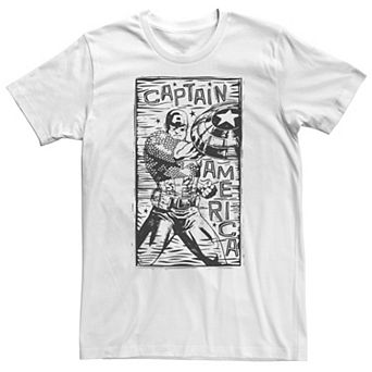 Big & Tall Marvel Captain America Woodcut Blue Portrait Tee