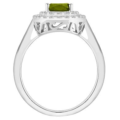 Celebration Gems Sterling Silver Oval-Cut Peridot & White Topaz Double Halo Ring