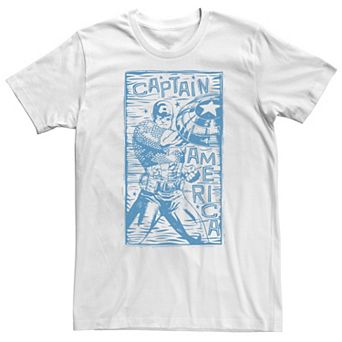 Big & Tall Marvel Captain America Woodcut Blue Portrait Tee