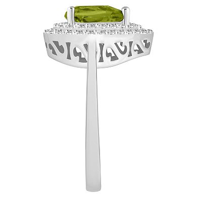 Celebration Gems Sterling Silver Teardrop Peridot & White Topaz Double Halo Ring