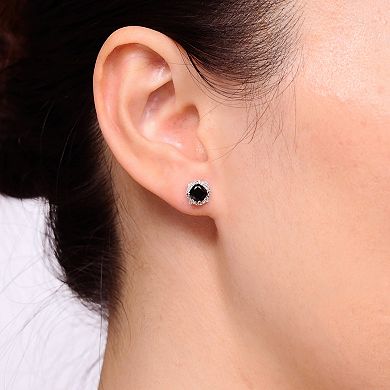 Gemminded Sterling Silver Black Onyx & White Topaz Stud Earrings