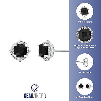 Gemminded Sterling Silver Black Onyx & White Topaz Stud Earrings