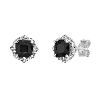 Gemminded Sterling Silver Black Onyx & White Topaz Stud Earrings