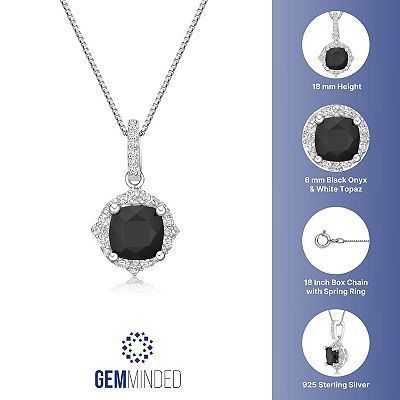 Gemminded Sterling Silver Black Onyx Cushion Cut Pendant Necklace