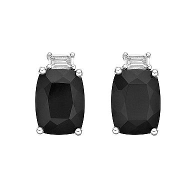 Gemminded Sterling Silver Black Onyx Cushion-Cut Stud Earrings