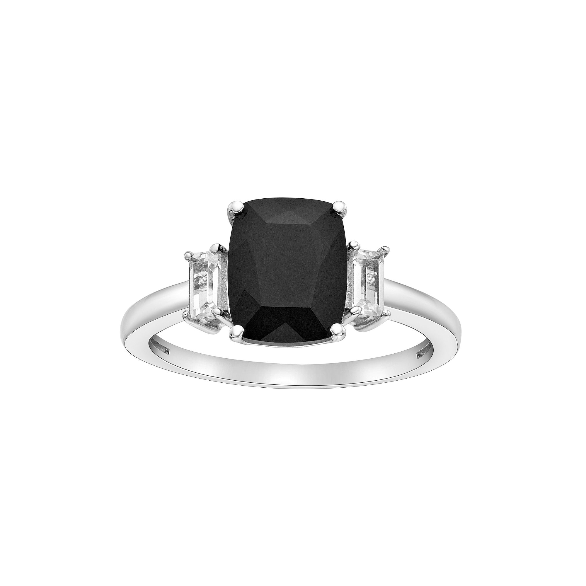 Gemminded Sterling Silver Onyx & White Topaz Ring, Womens, Size: 10