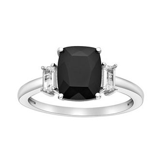 Gemminded Sterling Silver Onyx & White Topaz Ring