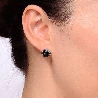 Gemminded Sterling Silver Black Onyx Cushion-Cut Stud Earrings