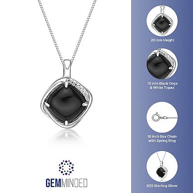 Gemminded Sterling Silver Black Onyx Cushion-Cut Pendant Necklace