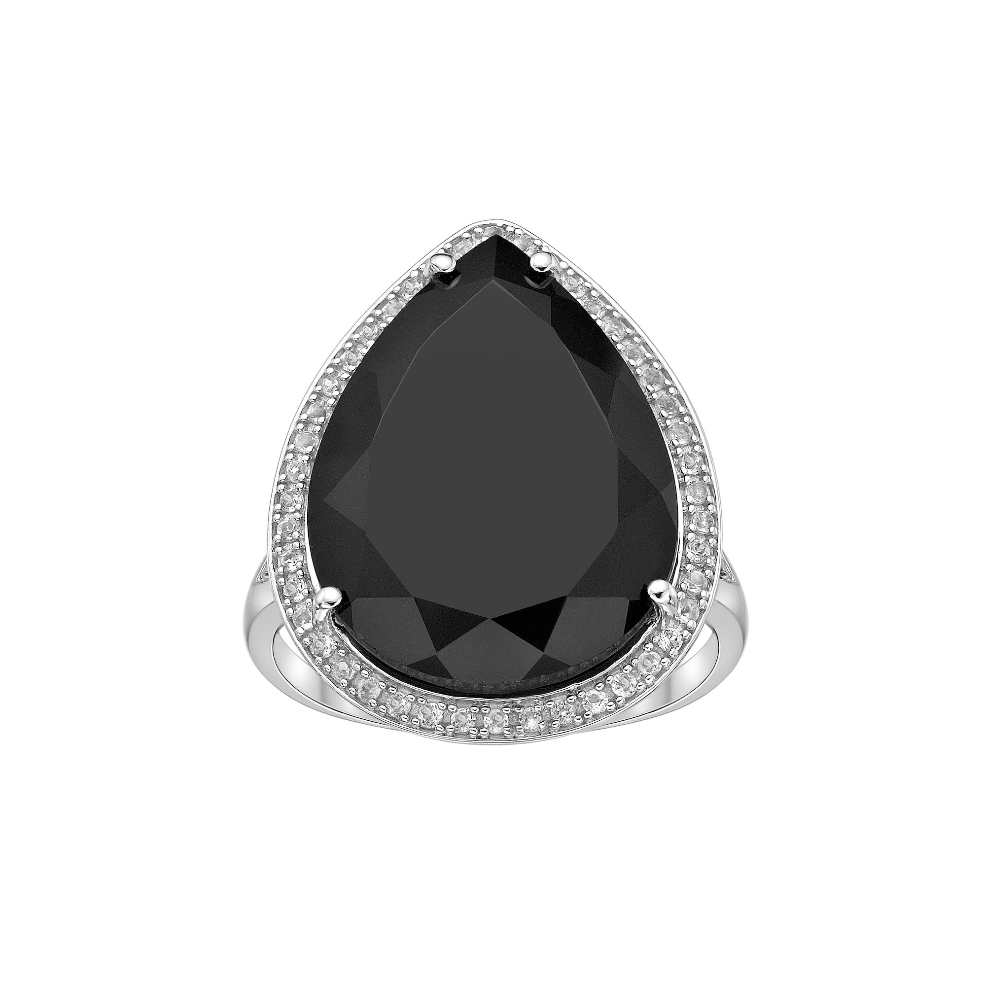 Gemminded Sterling Silver Black Onyx & White Topaz Pear-Shaped Ring, Women
