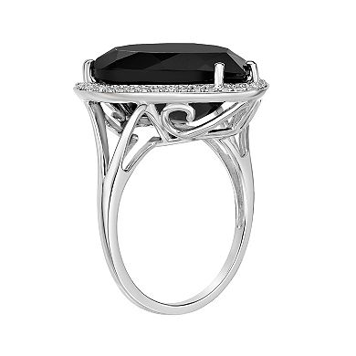 Gemminded Sterling Silver Black Onyx & White Topaz Pear-Shaped Ring