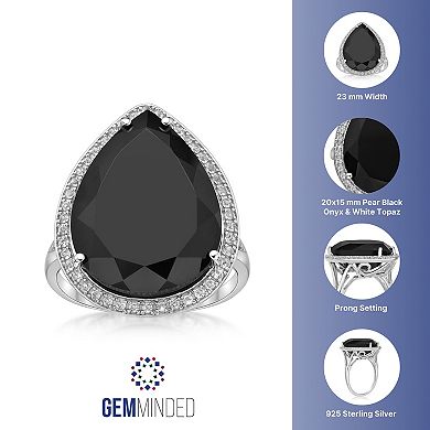 Gemminded Sterling Silver Black Onyx & White Topaz Pear-Shaped Ring