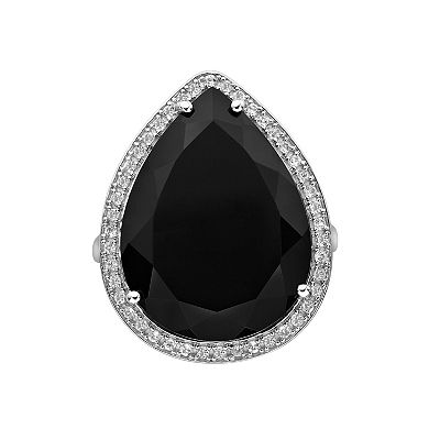 Gemminded Sterling Silver Black Onyx & White Topaz Pear-Shaped Ring
