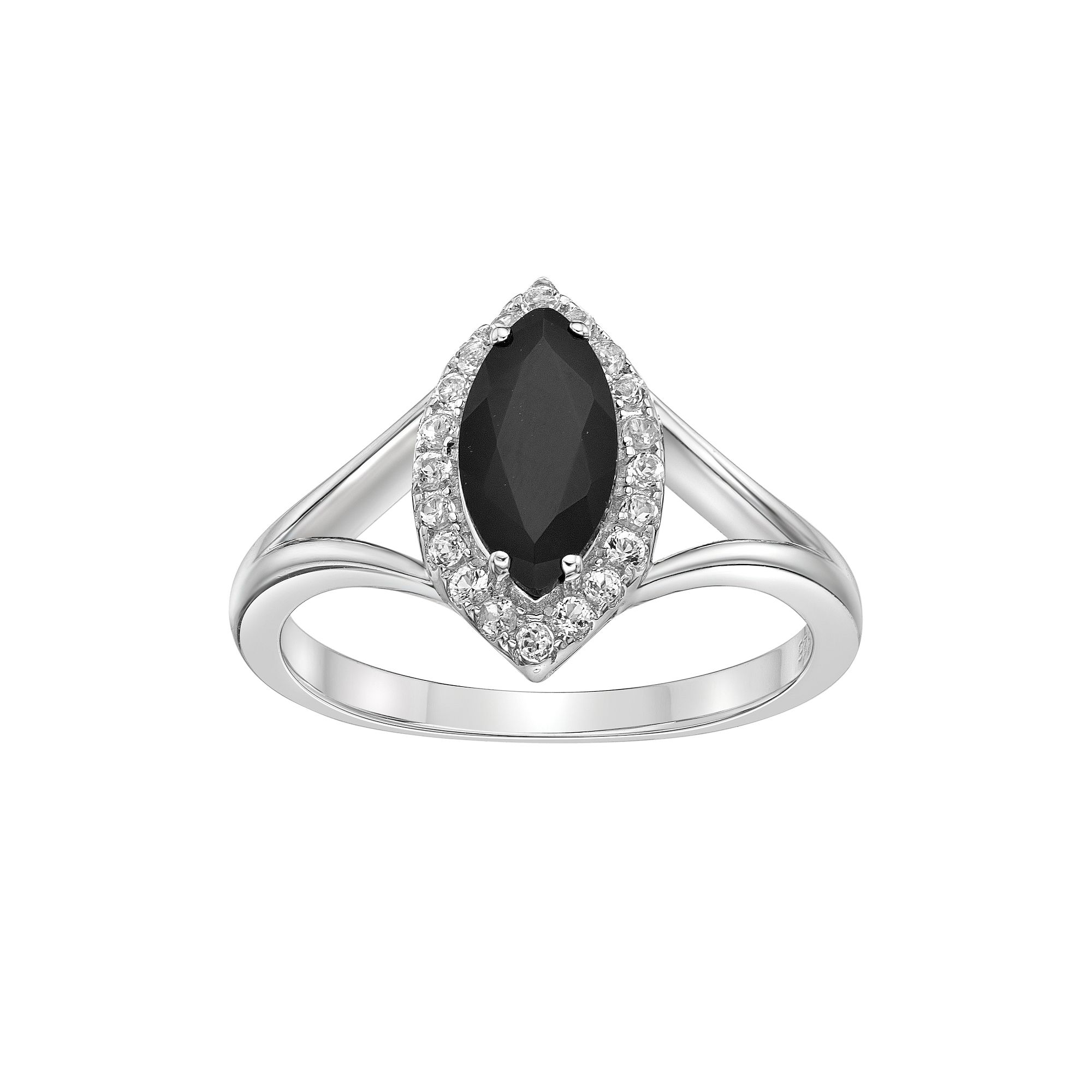 Gemminded Sterling Silver Black Onyx & White Topaz Marquise Ring, Womens, 