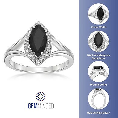 Gemminded Sterling Silver Black Onyx & White Topaz Marquise Ring