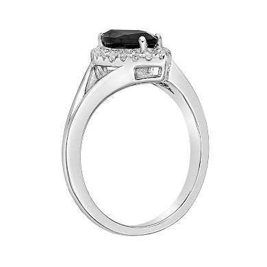 Gemminded Sterling Silver Black Onyx & White Topaz Marquise Ring