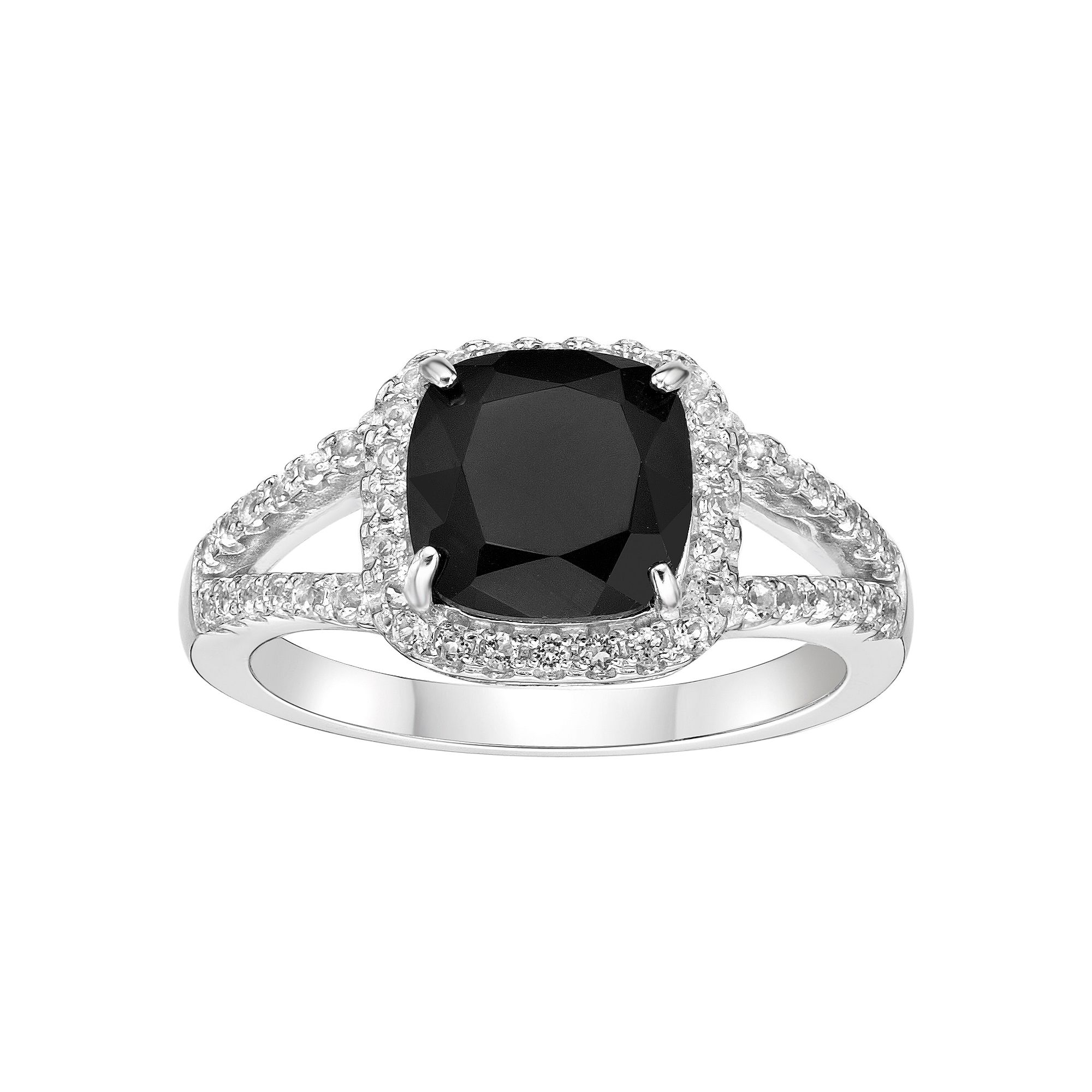 Gemminded Sterling Silver Black Onyx & White Topaz Cushion-Cut Ring, Women
