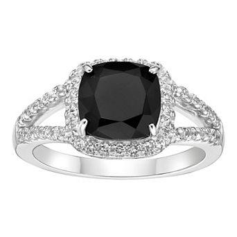 Gemminded Sterling Silver Black Onyx & White Topaz Cushion-Cut Ring