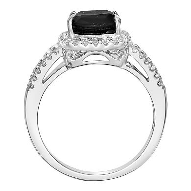 Gemminded Sterling Silver Black Onyx & White Topaz Cushion-Cut Ring
